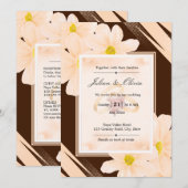 アースカラーのチョコレートブラウンとピーチのフラワーの結婚式 招待状 (正面/裏面)