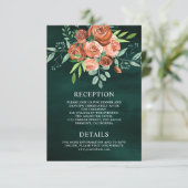 アースカラーのテラコッタ フラワー エメラルド 結婚式の詳細 エンクロージャーカード (スタンド正面)