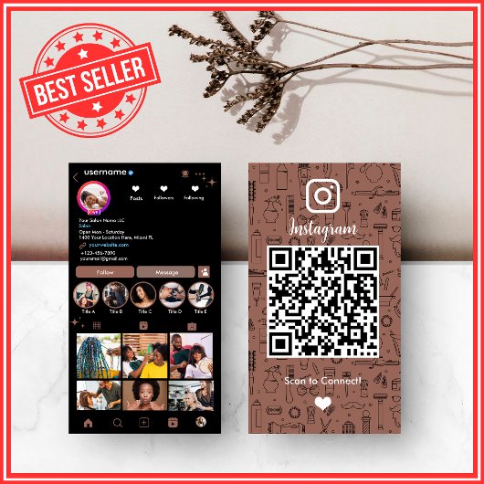 アースカラーのテラコッタ ヘアサロン Instagram QR 名刺