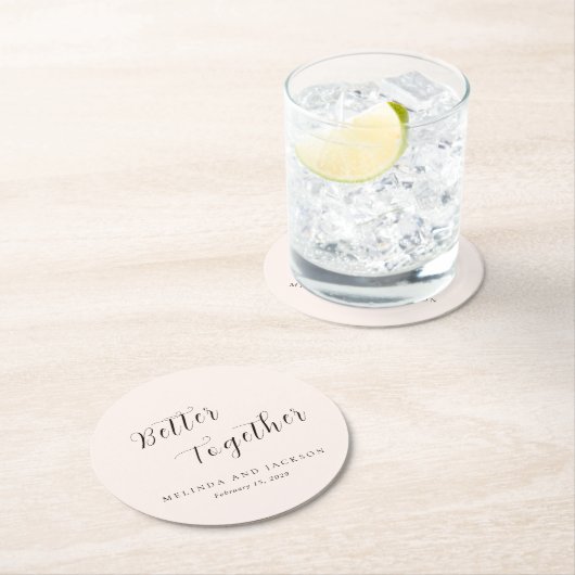 アースカラーのニュートラルなモダンウェディング ラウンドペーパーコースター (インサイチュ)