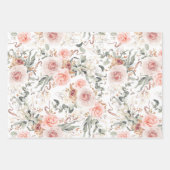アースカラーのピンクの花の植物水彩パターン ラッピングペーパーシート (正面3)