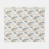 アースカラーのフォークアートの牧草地と青い鳥 フリースブランケット (正面(横))