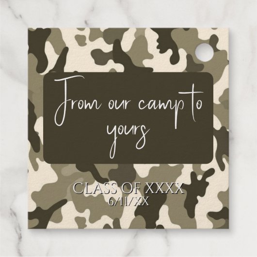 アースカラーのブラウン＆タン カモフラージュ 当キャンプから フェイバータグ (裏面)