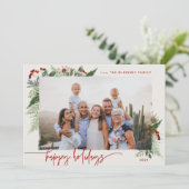 アースカラーのボヘミアングリーンとバーガンディベージュの写真ホリデーカード シーズンカード (スタンド正面)