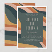 アースカラーのボヘミアンレトロウェーブライン テラコッタ色の結婚式 招待状 (正面/裏面)