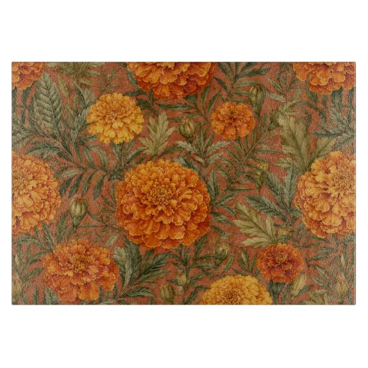 アースカラーのマリーゴールドの花の暖かなアート カッティングボード (正面)