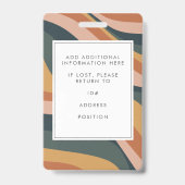 アースカラーのレトロな波線の社員写真ID バッジ (裏面)