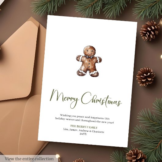 アースカラーの手書き風フォントと水彩画のクリスマスグリーティング シーズンカード