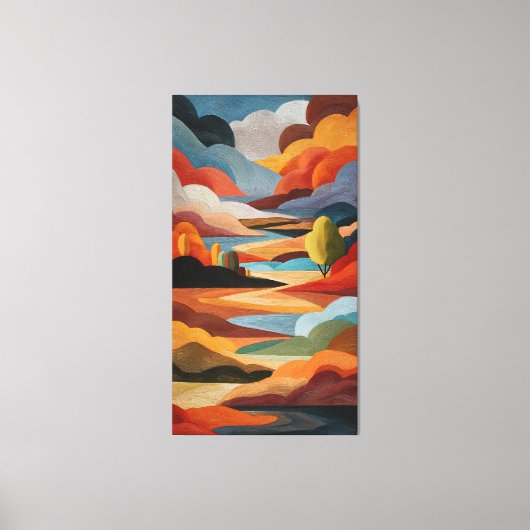 アースカラーの抽象的な風景の壁掛けアート キャンバスプリント (正面)