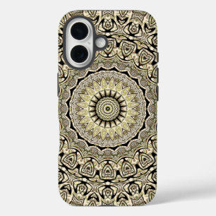 アースカラーの曼荼羅 イントリケート幾何学模様 iPhone 16ケース