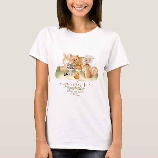 アースカラーの森の動物たち 赤ちゃん ママになる人へ Tシャツ (正面)