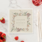 アースカラーの植物画を使ったウォーターカラー風の結婚式のオーダーメイドデザイン スタンダードランチョンナプキン (インサイチュ)