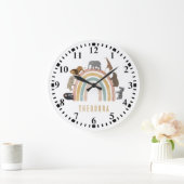 アースカラーの水彩レインボージャングル動物 ラージ壁時計 (ホーム)