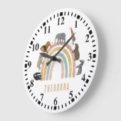 アースカラーの水彩レインボー ジャングル動物 ラージ壁時計 (傾斜)