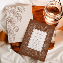 アースカラーの燃えたオレンジ色のボタニカル フラワーブライダルシャワー