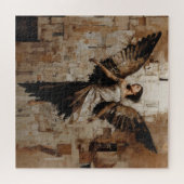 アースカラーの繊細な羽を持つ天使の絵画 ジグソーパズル (横)