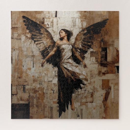 アースカラーの繊細な羽を持つ天使の絵画 ジグソーパズル (縦)