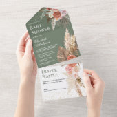 アースカラーの花とパンパス草の優雅なベイビーシャワー オールインワン招待状 (貼ってはがせる)