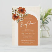 アースカラーの花をあしらったベイビーシャワーの招待状 招待状 (スタンド正面)