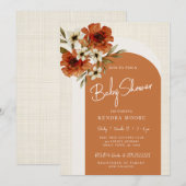 アースカラーの花をあしらったベイビーシャワーの招待状 招待状 (正面/裏面)