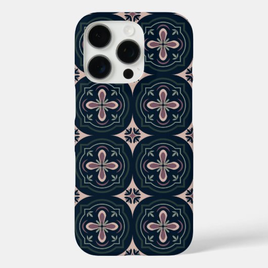 アースカラーの花柄の幾何学タイル Case-Mate iPhoneケース (裏面)