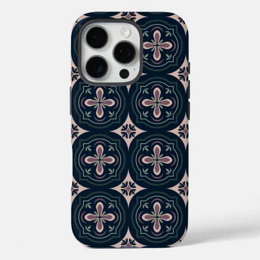 アースカラーの花柄の幾何学タイル Case-Mate iPhoneケース (裏面)