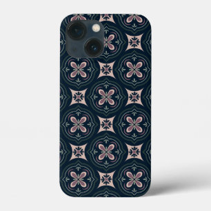 アースカラーの花柄の幾何学タイル iPhone 13 MINIケース
