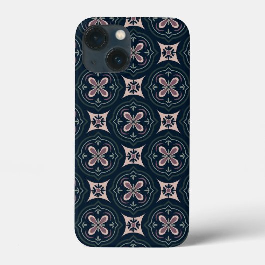 アースカラーの花柄の幾何学タイル Case-Mate iPhoneケース (裏面)