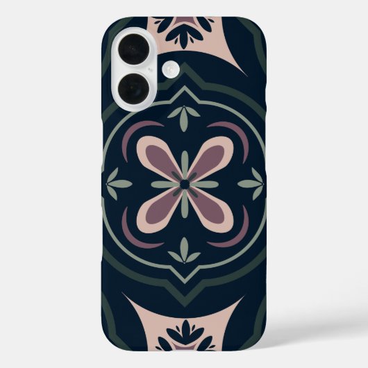 アースカラーの花柄の幾何学タイル Case-Mate iPhoneケース (裏面)