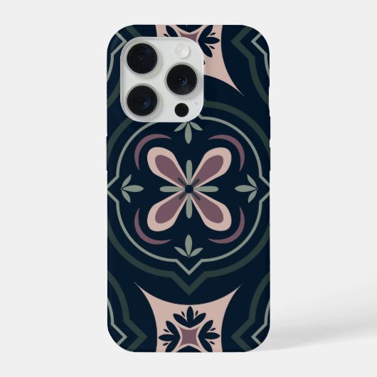 アースカラーの花柄の幾何学タイル iPhoneケース (裏面)