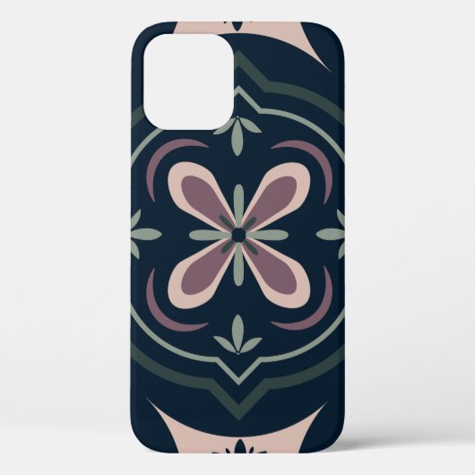 アースカラーの花柄の幾何学模様のタイル Case-Mate iPhoneケース (裏面)