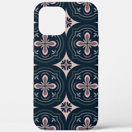 アースカラーの花柄の幾何学模様のタイル Case-Mate iPhoneケース (裏面)