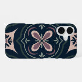 アースカラーの花柄 幾何学タイル iPhone 16ケース (裏面横)