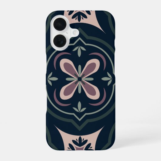 アースカラーの花柄 幾何学タイル iPhone 16ケース (裏面)