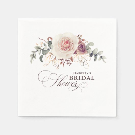 アースカラーの花 エレガント ボヘミアンのパーティー スタンダードカクテルナプキン (正面)