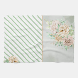 アースカラーの花 ボヘミアンスタイル エレガントなサグリーン キッチンタオル