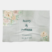 アースカラーの花 ボヘミアンスタイル エレガントなサグリーン キッチンタオル (横)