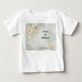 アースカラーの花 ボヘミアンスタイル エレガントなサグリーン ベビーTシャツ