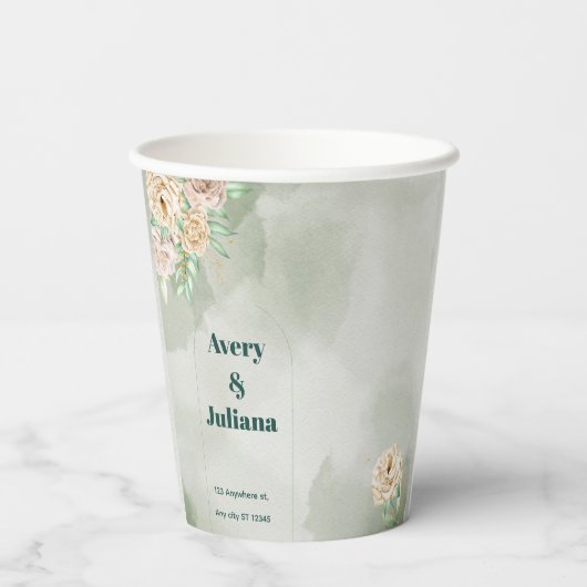 アースカラーの花 ボヘミアンスタイル エレガントなサグリーン 紙コップ (裏面)