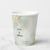 アースカラーの花 ボヘミアンスタイル エレガントなサグリーン 紙コップ (正面)