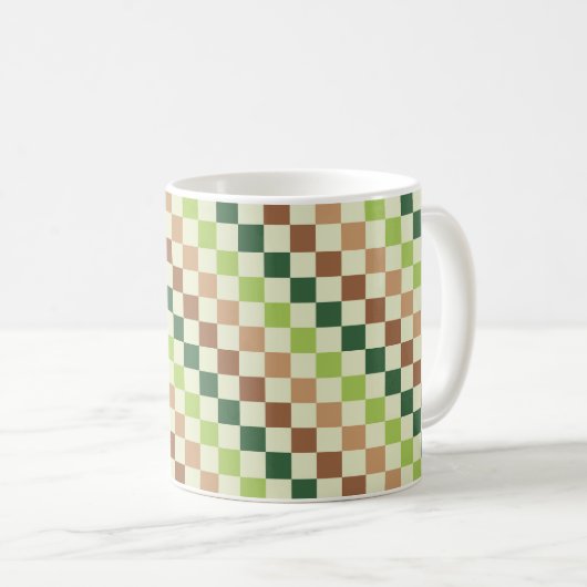 アースカラーの虹の斜め市松模様 コーヒーマグカップ (正面右)