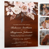 アースカラーの象牙の花のQRコード テラコッタの結婚式 三つ折り招待状 (内部最初)