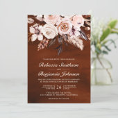 アースカラーの象牙の花のQRコード テラコッタの結婚式 招待状 (スタンド正面)