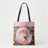 アースカラーエレガントシーシェルオンビーチ文字 トートバッグ (正面)