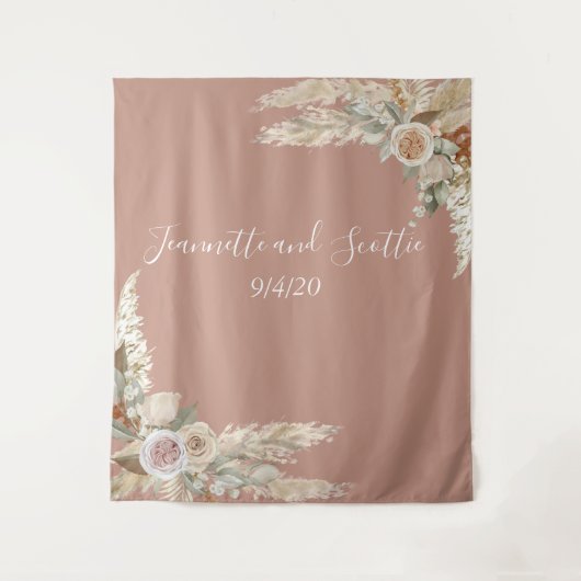 アースカラーズウェディングパンパスグラス タンローズ タペストリー (正面)