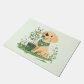 アースデイゴールデンレトリバードッグガーデニング ドアマット (アングル)