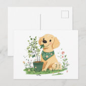 アースデイゴールデンレトリバードッグガーデニング ポストカード (正面/裏面)