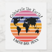 アースデイワールドマップレトロサンセットシルエット ワインラベル (シングルラベル)