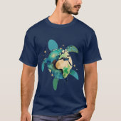 アースデイ海の亀 – グローブと海ライフグラフイ Tシャツ (正面)