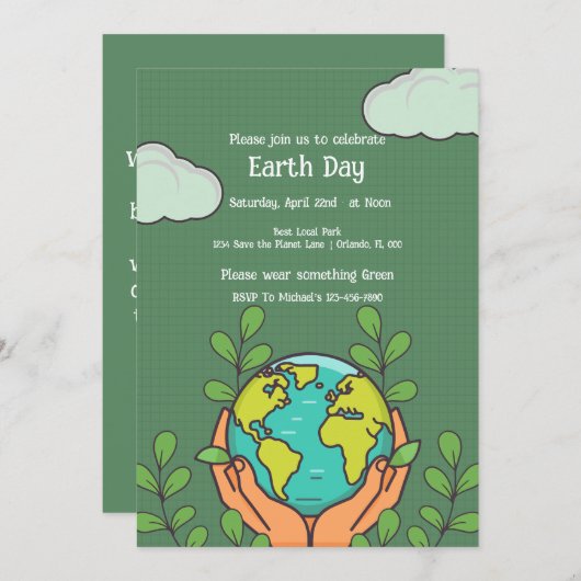 アースデイ誕生日パーティーの招待状 招待状 (正面/裏面)